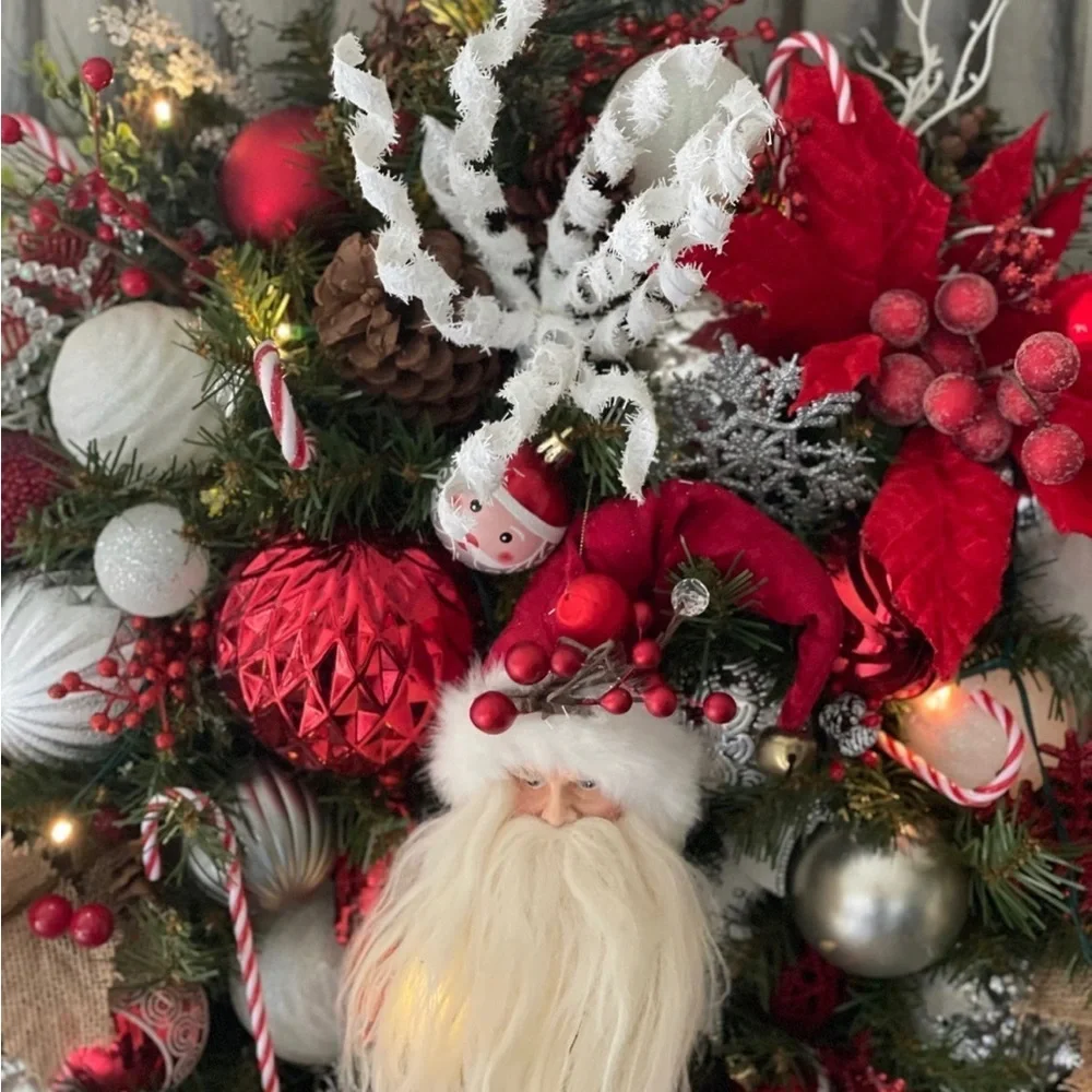 FINAL PRICE One of a Kind Red white and silver Santa Claus Christmas wreath XL